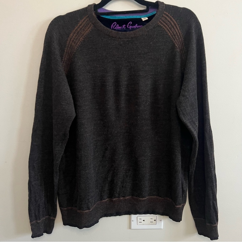 Robert Graham Men's Dark Brown 100% Wool Crewneck Sweater Business Work Classic
